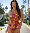 Exotic Flower Logo Print One-Piece Swimsuit - Wine