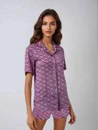 Bold Logo Print Pyjama Shorts - Mulberry