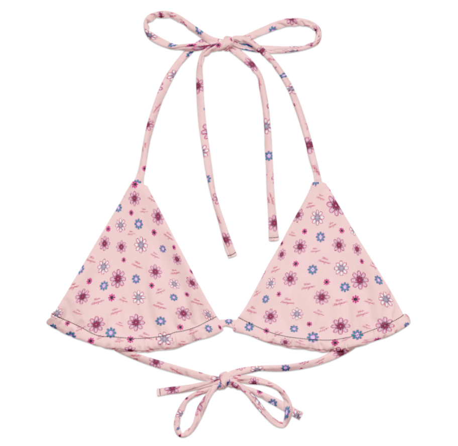 Ditsy Flower Logo Print Bikini Top - Blush