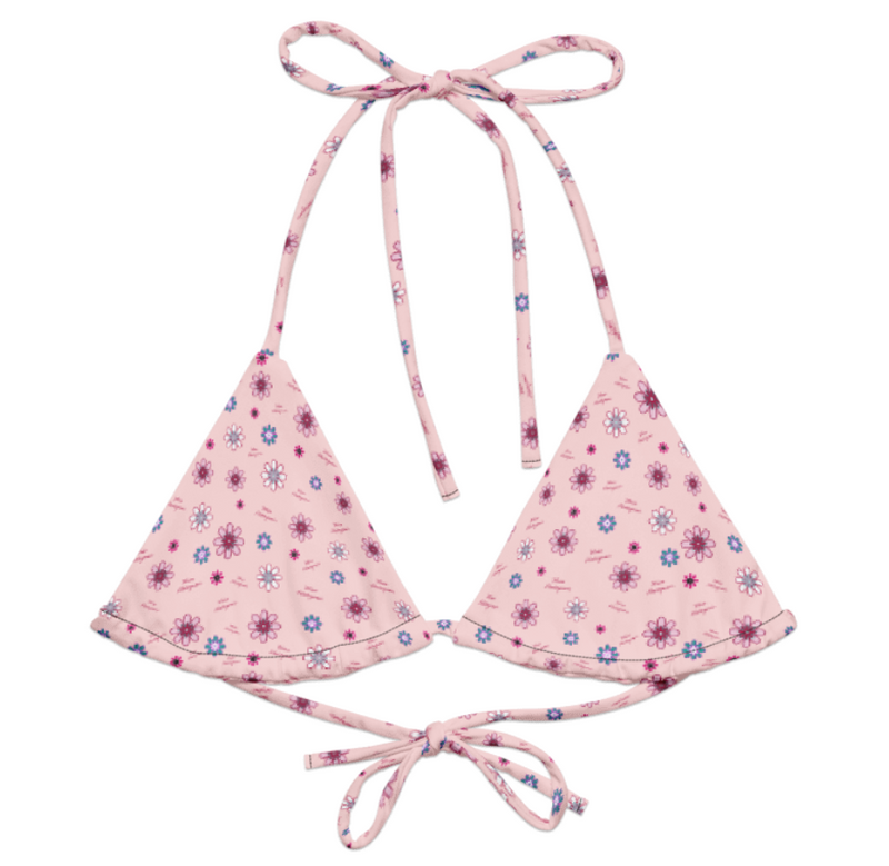 Ditsy Flower Logo Print Bikini Top - Blush