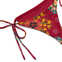 Exotic Flower Logo Print Bikini Bottom - Wine