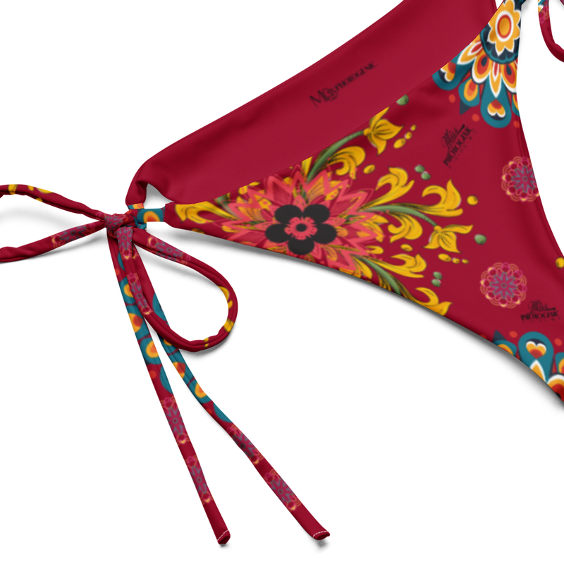 Exotic Flower Logo Print Bikini Bottom - Wine