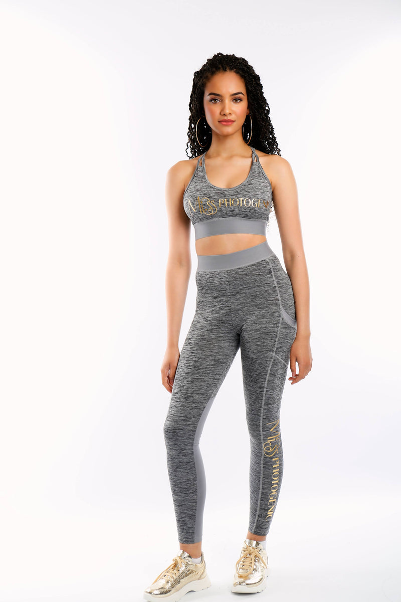 Grey Gold Foil Logo Crop Top
