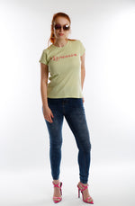 Lime Ribbed Short Sleeve Miss Photogenic® Pink Logo T Shirt, t shirt - Miss Photogenic