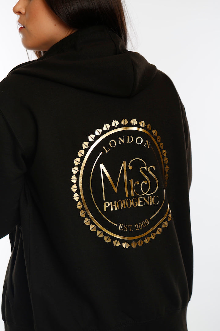 Black Miss Photogenic® Round Logo Zip fronted Hoodie, hoodie - Miss Photogenic