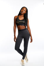 Slate Grey & Black Gold Foil Logo Leggings