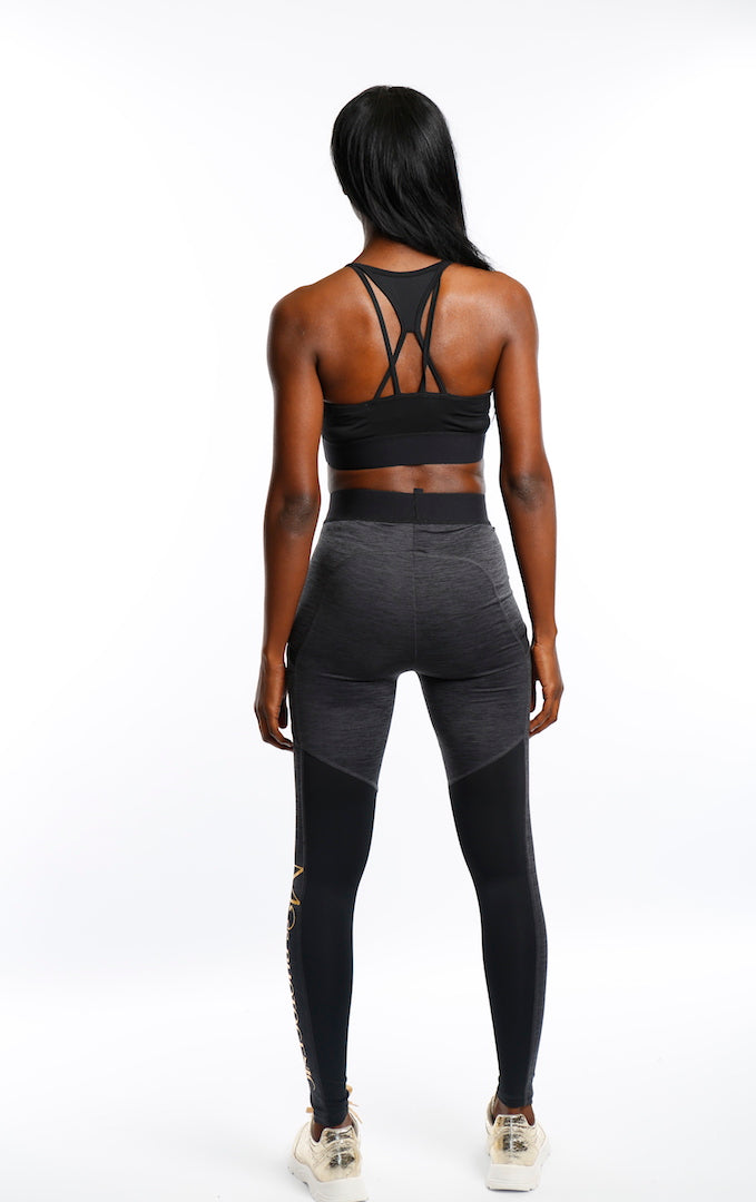 Slate Grey & Black Miss Photogenic® Gold Foil Logo Leggings, leggings - Miss Photogenic