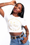 White Miss Photogenic® Crop Logo T Shirt, cropped t shirt - Miss Photogenic
