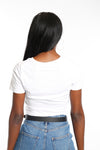 White Miss Photogenic® Crop Logo T Shirt, cropped t shirt - Miss Photogenic