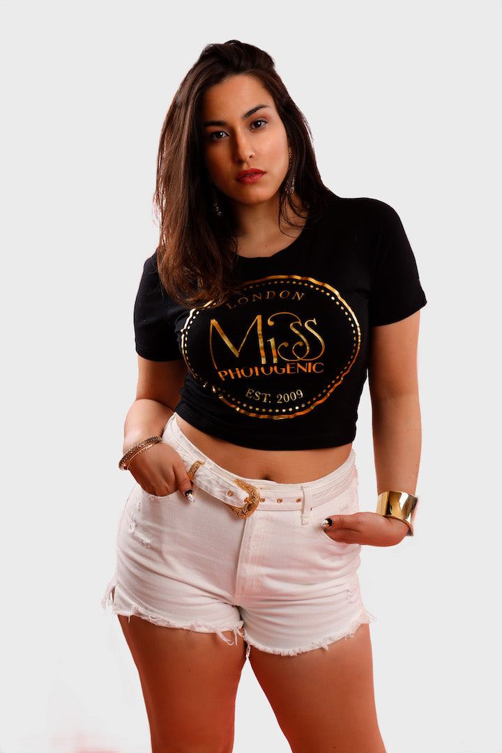 Black Miss Photogenic® Logo Crop T Shirt, cropped t shirt - Miss Photogenic